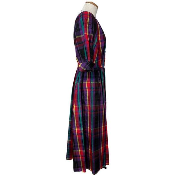 Vintage R & K Originals Union Tag Taffeta Plaid Dress Size 12 Purple Red Holiday - Picture 5 of 15